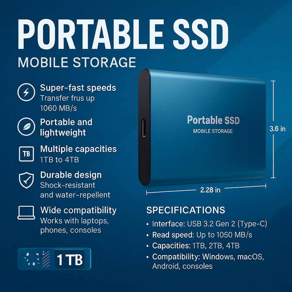 Portable External SSD Drive | High-Speed USB 3.2 Mobile Storage